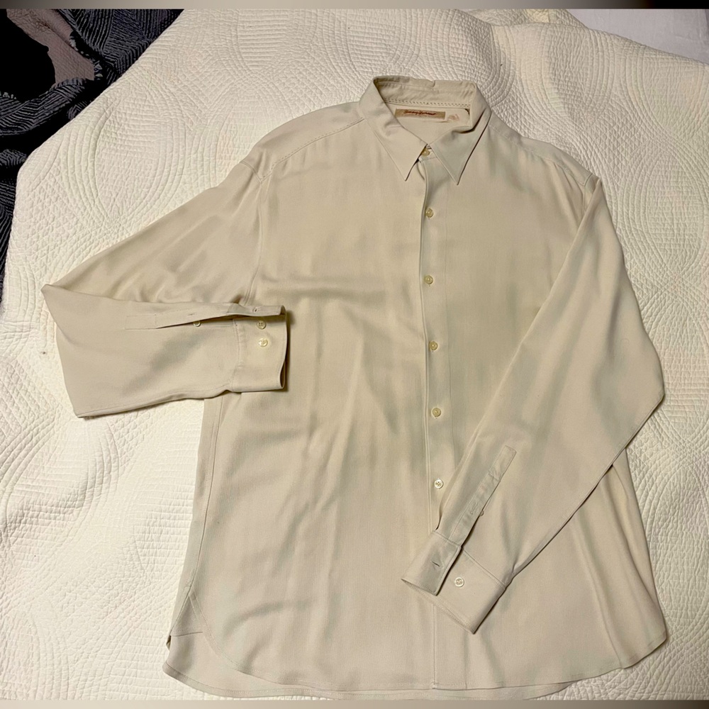 Tommy Bahama 100% Silk Shirt, Long Sleeve, Warm Ecru color